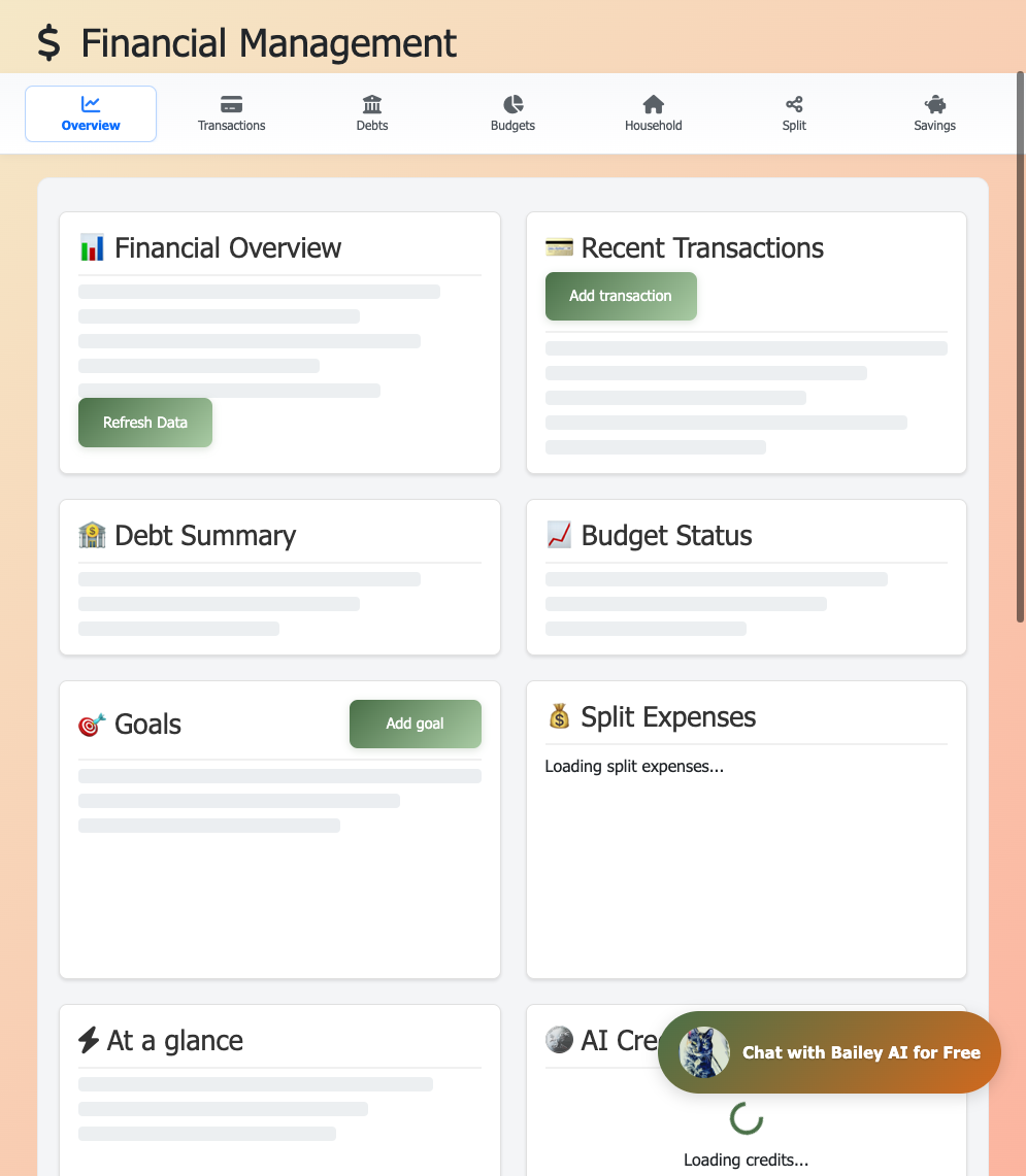 EasyHome financial management overview with charts and recent transactions